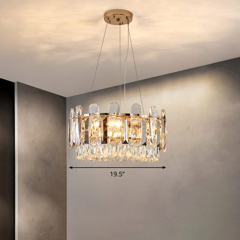 Clear Crystal Circle Chandelier Light Minimalism Ceiling Suspension Lamp for Dining Room