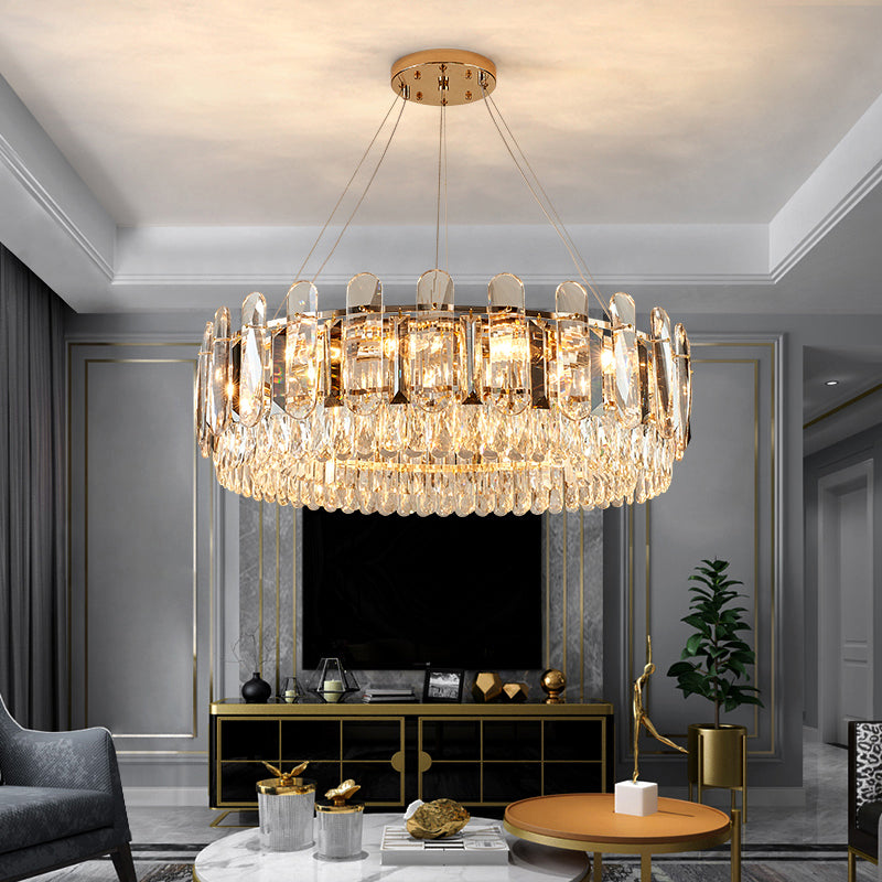 Clear Crystal Circle Chandelier Light Minimalism Ceiling Suspension Lamp for Dining Room