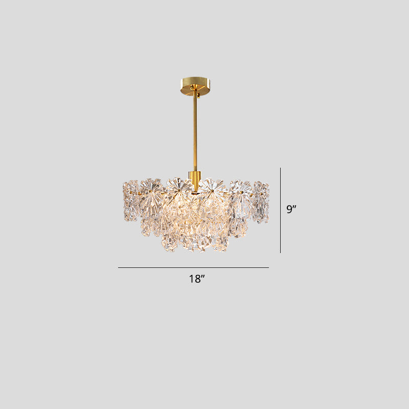 Tiered Floral Glass Chandelier Postmodern Brass Finish Hanging Light for Living Room