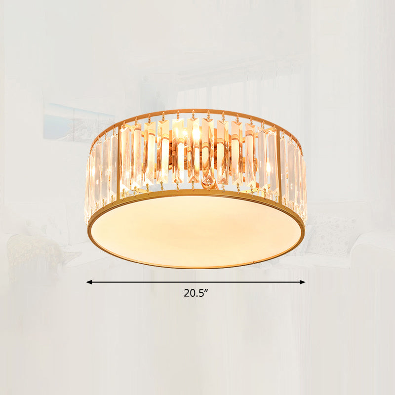 Minimalism Drum Flushmount Ceiling Lamp Prismatic Crystal Bedroom Flush Mounted Light