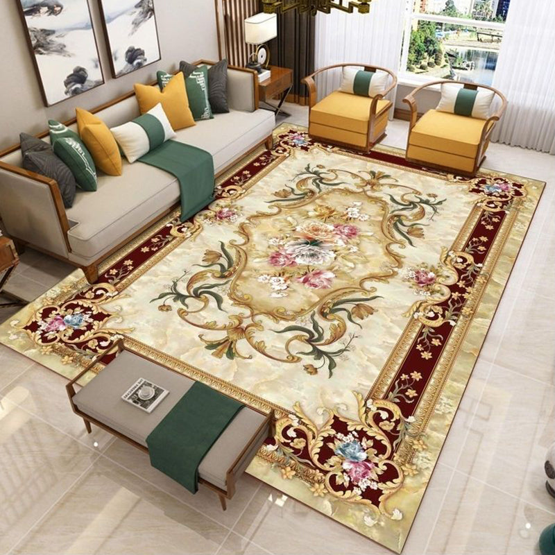 Nostalgia RUG de sala de estar Multi-colored Floral Impresión Rug Synthetics Anti-Slip respaldo Fácil alfombra interior