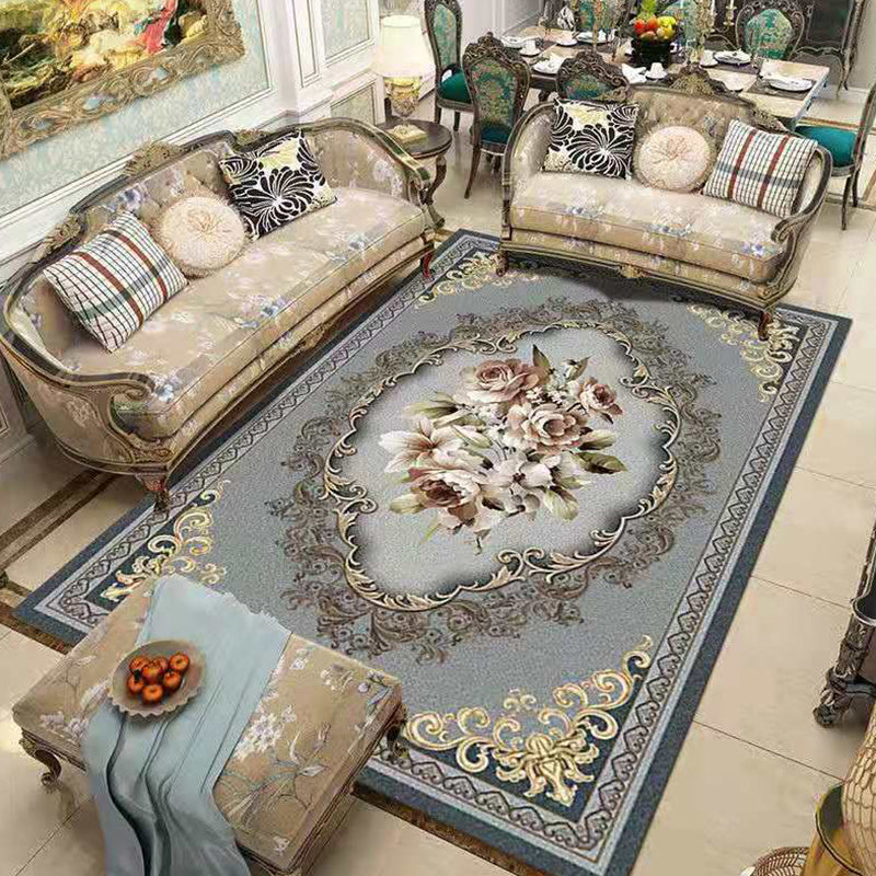 Nostalgia Living Room Tapis Synthétique Anti-Slip Floral Area Synthetics Anti-slip Floral Areat Floral Synthetics