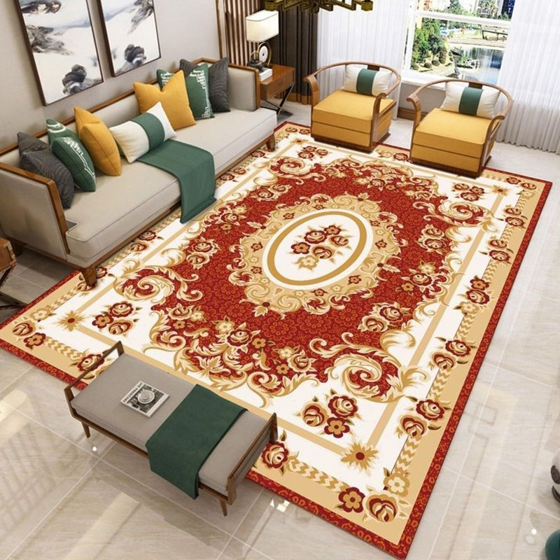 Nostalgia Living Room Rug Multi Colored Floral Printed Area Rug Synthetics Anti-Slip Backing Easy Care Indoor Rug