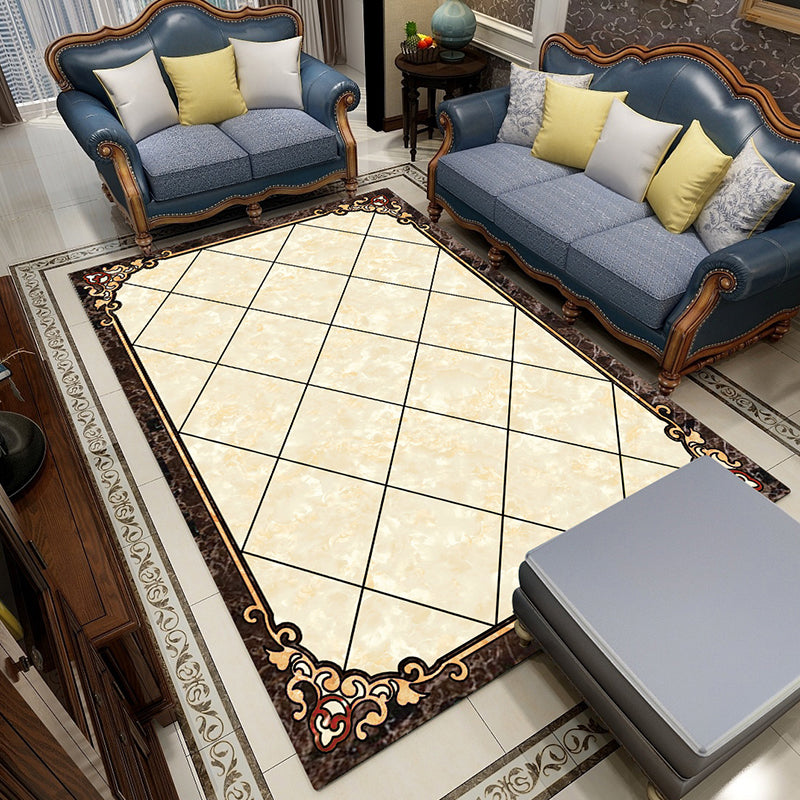 Multi Color Geometric Print Rug Polyster Retro Indoor Rug Non-Slip Backing Stain-Resistant Area Carpet for Living Room