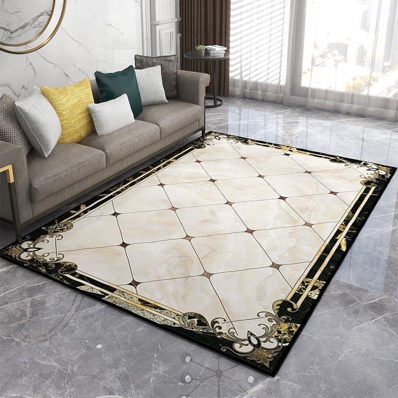 Formal Living Room Rug Multi Color Geometric Pattern Area Carpet Leather Non-Slip Backing Pet Friendly Easy Care Rug