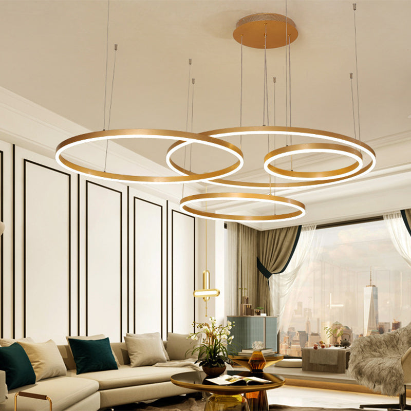 Gold Ring Pendant Chandelier Modern 2/3/4 Lights Acrylic Led Hanging Ceiling Light in White/Warm Light