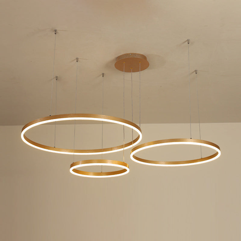 Gold Ring Pendant Chandelier Modern 2/3/4 Lights Acrylic Led Hanging Ceiling Light in White/Warm Light