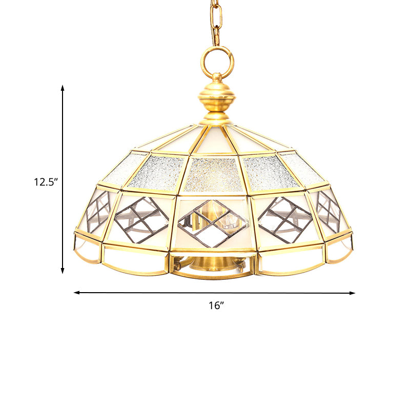 Messing Hemisphäre Kronleuchter kolonialer Frostglas 4 Lampenleuchte Anhängerleuchte für Wohnzimmer