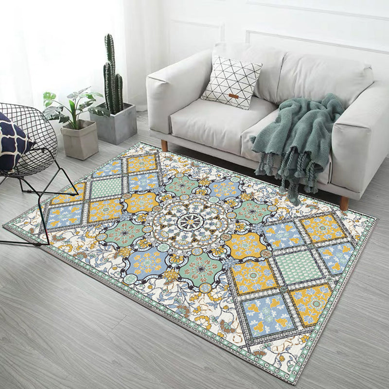 Nordic Geometric Printed Rug Multi Colored Cotton Blend Area Carpet Non-Slip Backing Pet Friendly Area Rug for Parlor