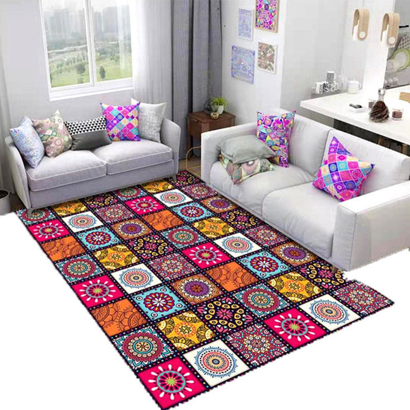 Oriental Floral Print Rug Multi Color Cotton Blend Area Carpet Non-Slip Backing Pet Friendly Indoor Rug for Living Room