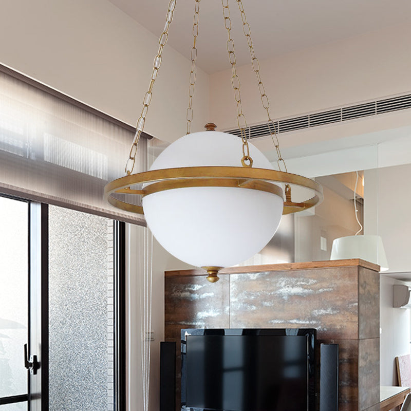 Nordic Sphere Suspension Pendant Opal Glass 1 Head Hanging Light Fixture in Gold for Living Room
