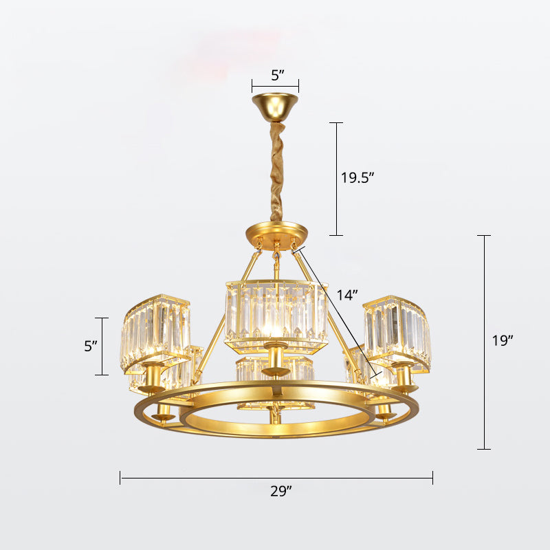 Circle Crystal Prism Suspension Light Minimalist Gold Finish Chandelier for Restaurant