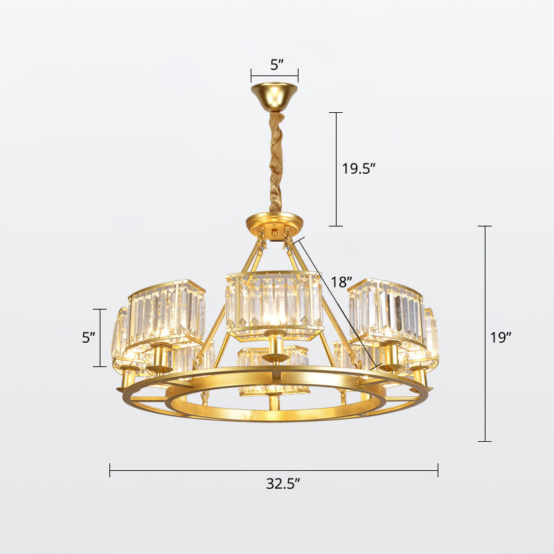 Circle Crystal Prism Suspension Light Minimalist Gold Finish Chandelier for Restaurant