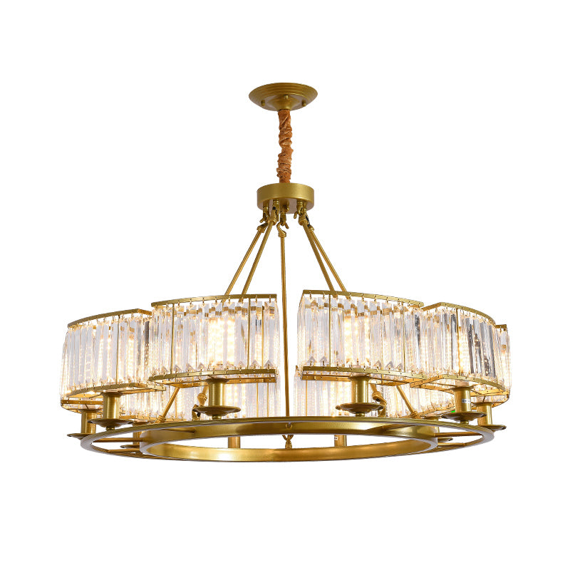 Circle Crystal Prism Suspension Light Minimalist Gold Finish Chandelier for Restaurant