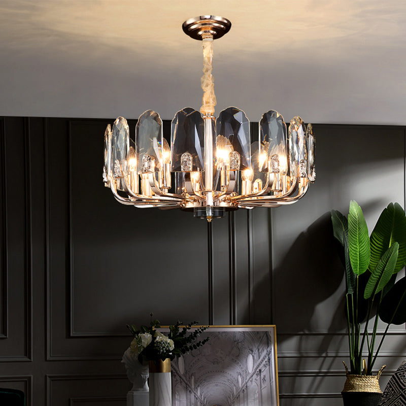 Gold Finish Round Pendant Light Post-Modern Crystal Panels Chandelier for Living Room