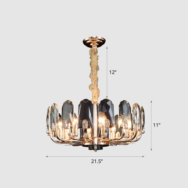 Gold Finish Round Pendant Light Post-Modern Crystal Panels Chandelier for Living Room