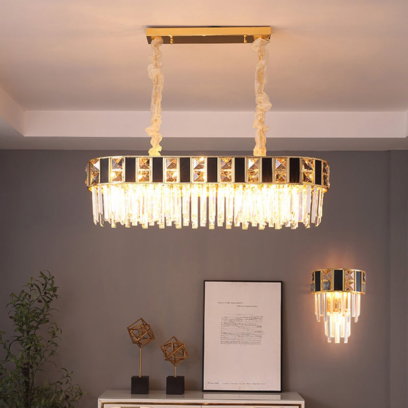 Modern Geometrical Chandelier Crystal Prism Living Room Suspension Light in Gold