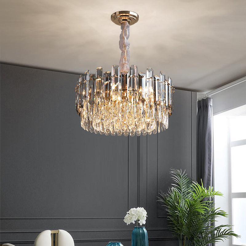 Clear Crystal Drum Pendant Lamp Modern Style Chandelier Light Fixture for Dining Room