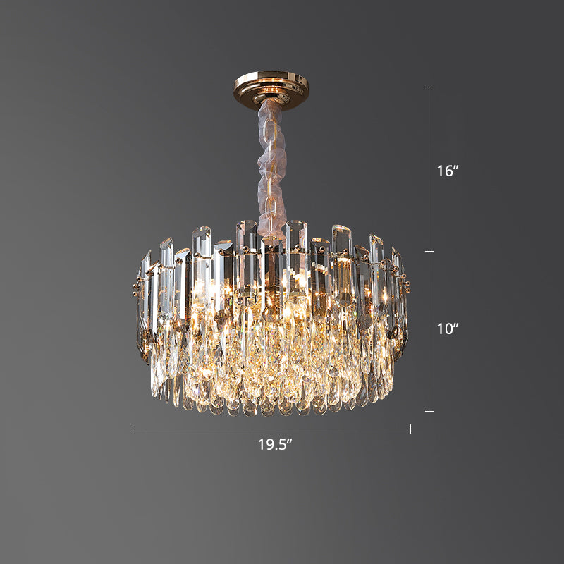 Clear Crystal Drum Pendant Lamp Modern Style Chandelier Light Fixture for Dining Room