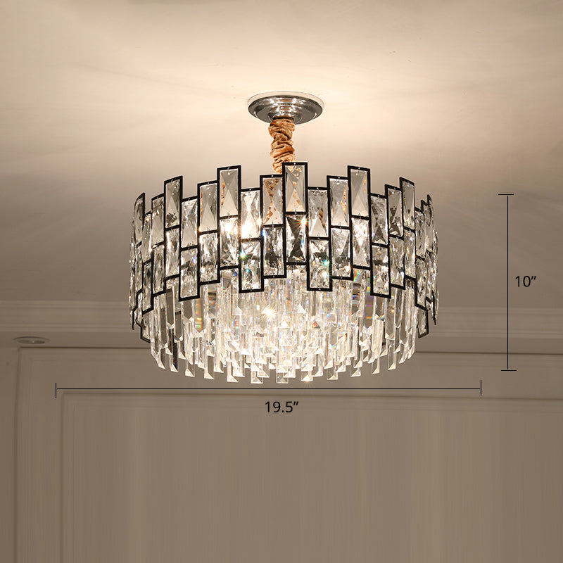 Round Living Room Chandelier Light Fixture K9 Crystal Modernism Hanging Pendant Light