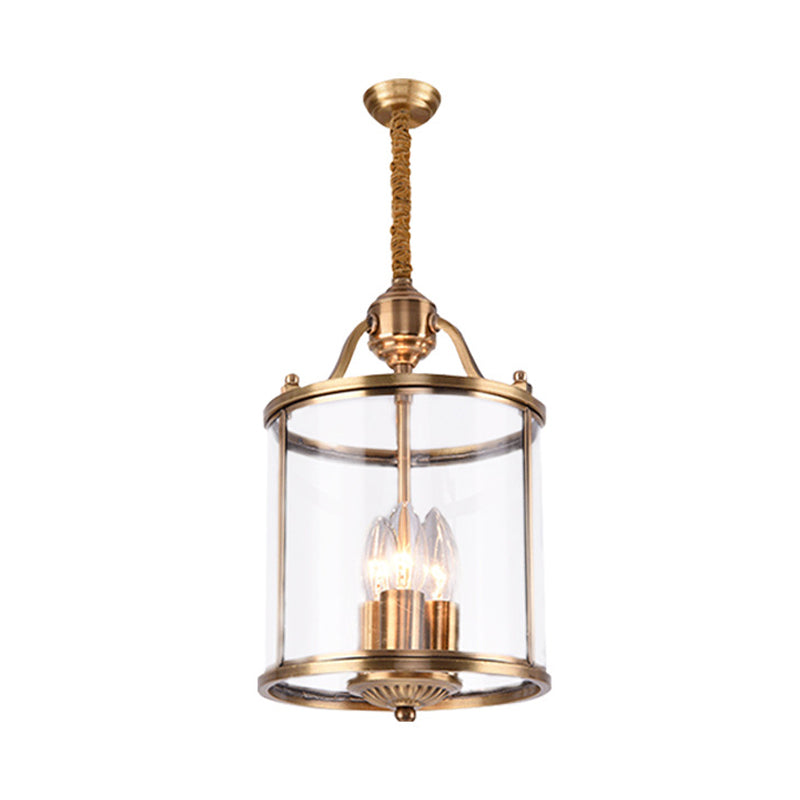 8"/18" Wide Cylindrical Chandelier Lighting Colonial Clear Glass Brass 3/7 Bulbs Hanging Ceiling Light