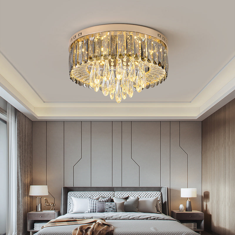 Bedroom LED Ceiling Lighting Minimalist Clear Flush Mount with Round Crystal Shade