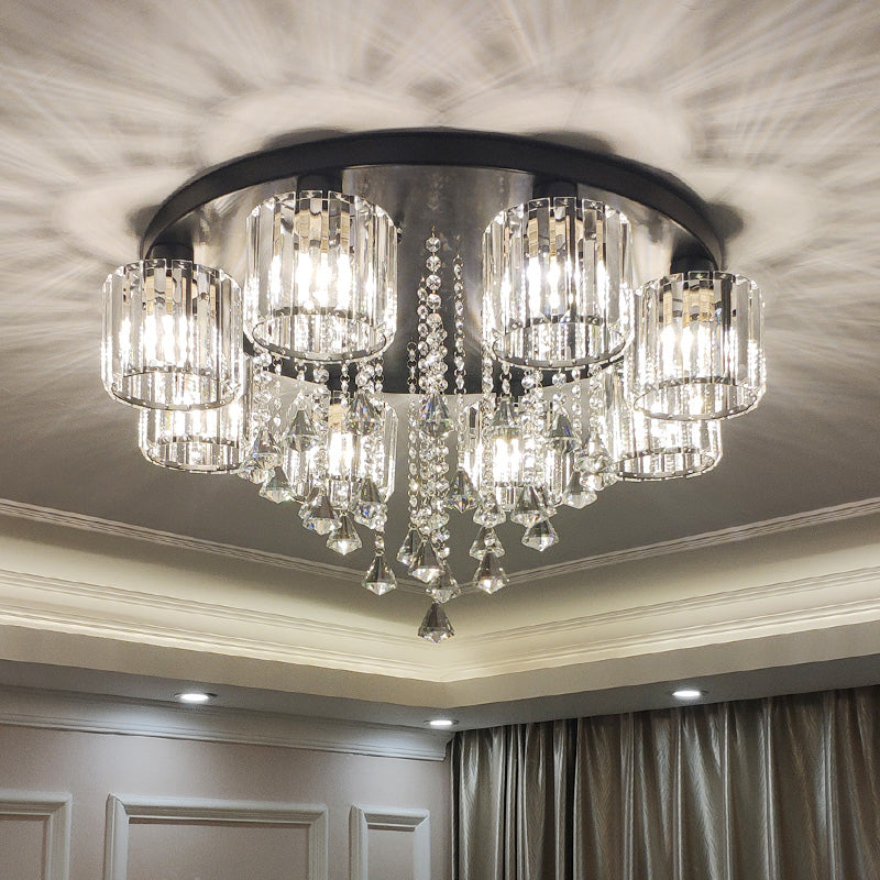 Living Room Flush Mount Lighting Modern Ceiling Light with Cylinder Crystal Shade