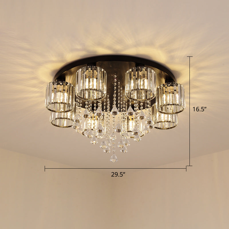 Living Room Flush Mount Lighting Modern Ceiling Light with Cylinder Crystal Shade