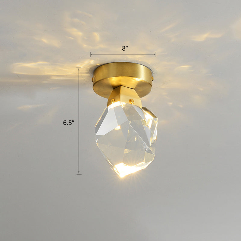 Gemstone Crystal Mini Ceiling Light Postmodern Brass Finish LED Semi Flush Mount Fixture