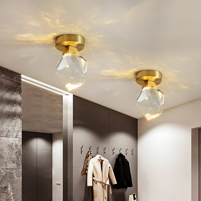 Edelsteen kristal mini plafondlicht postmodern koperen afwerking led semi -flush mount armatuur