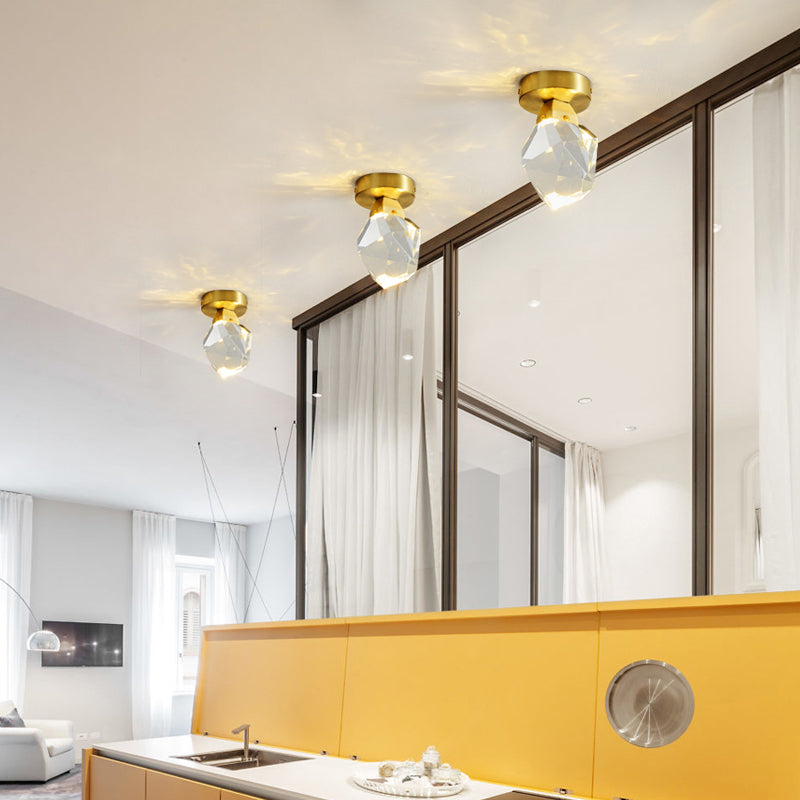 Edelsteen kristal mini plafondlicht postmodern koperen afwerking led semi -flush mount armatuur