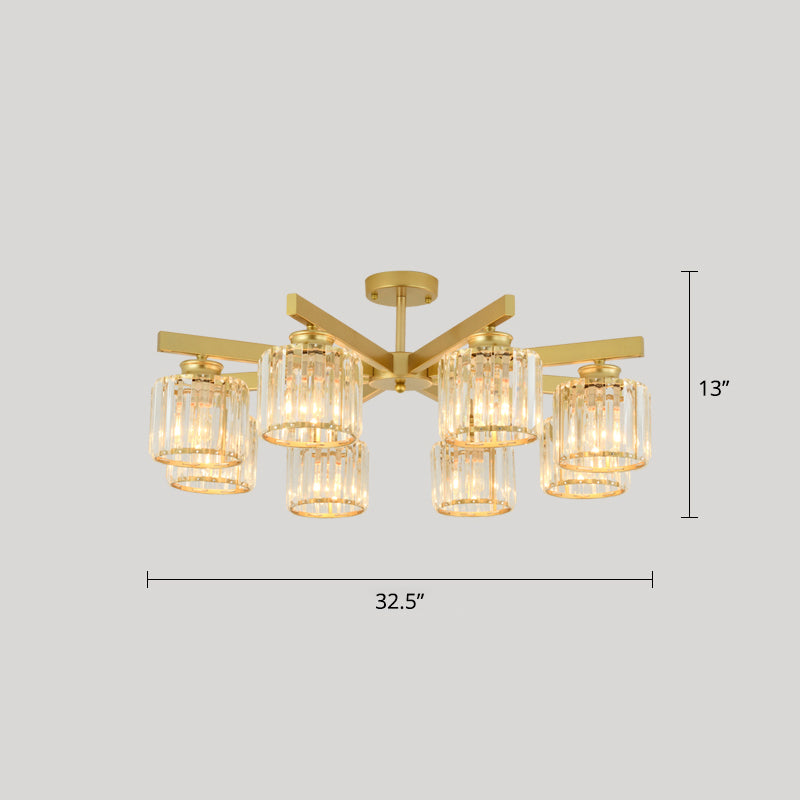 Cylindrical Semi Flush Chandelier Contemporary Crystal Prism Plafond Light for Living Room