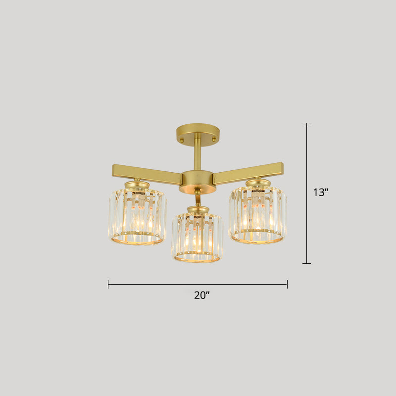 Cylindrical Semi Flush Chandelier Contemporary Crystal Prism Plafond Light for Living Room