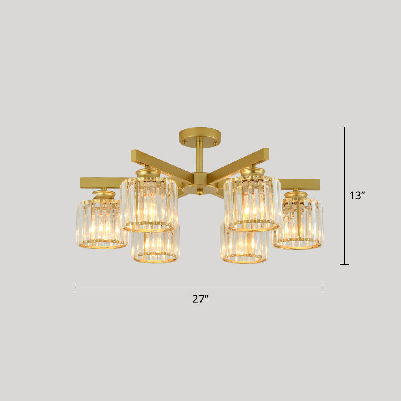 Cylindrical Semi Flush Chandelier Contemporary Crystal Prism Ceiling Light for Living Room