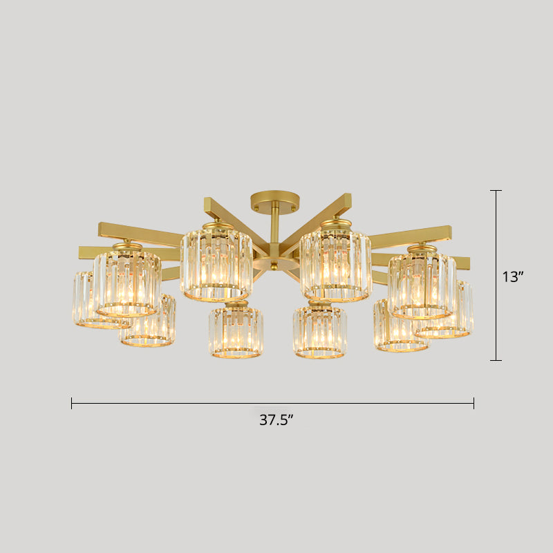 Cylindrical Semi Flush Chandelier Contemporary Crystal Prism Ceiling Light for Living Room