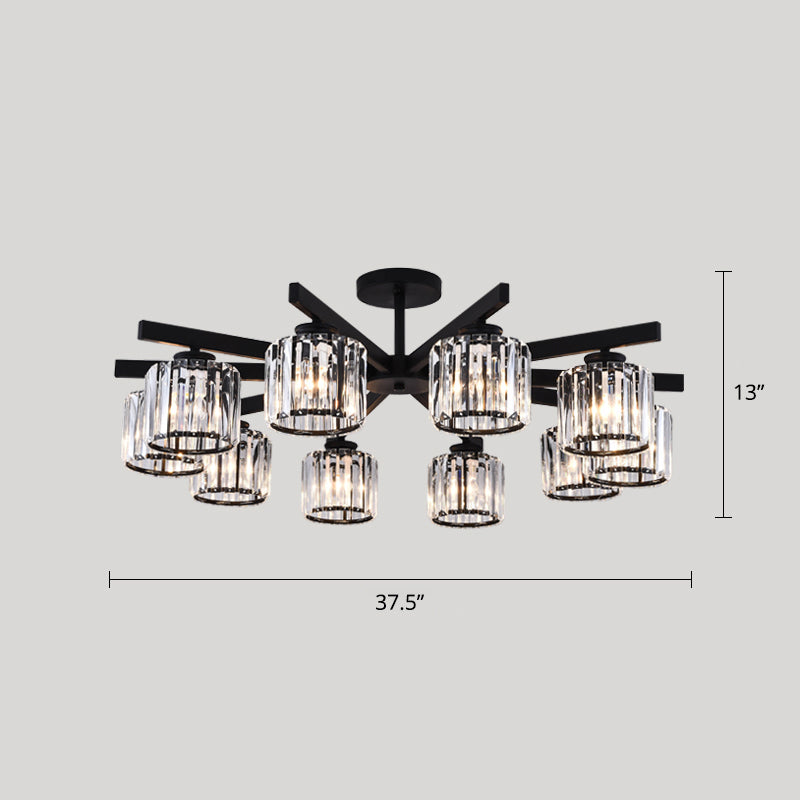 Cylindrical Semi Flush Chandelier Contemporary Crystal Prism Plafond Light for Living Room