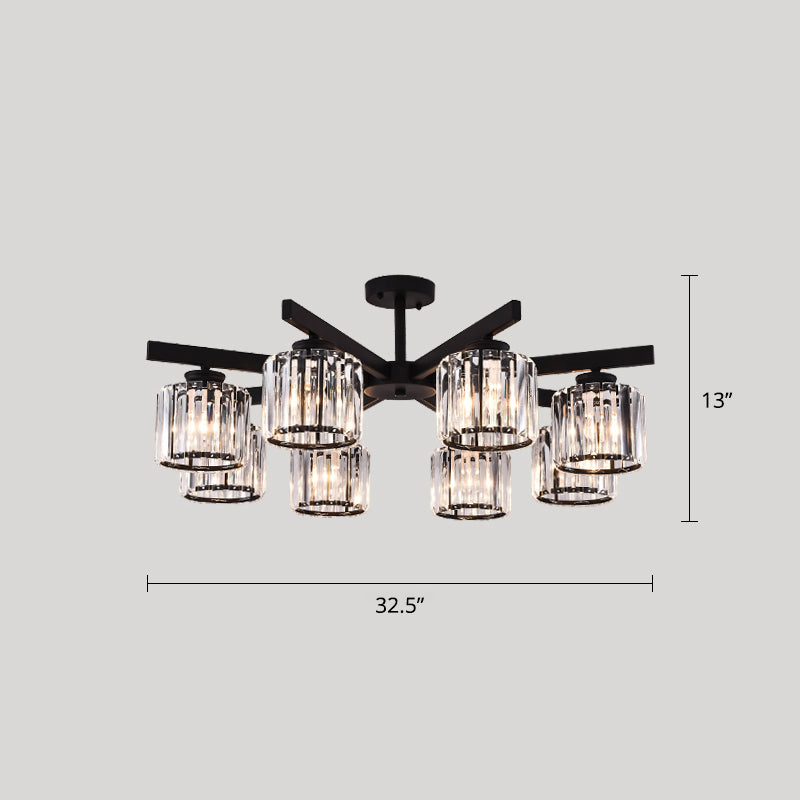 Cylindrical Semi Flush Chandelier Contemporary Crystal Prism Ceiling Light for Living Room