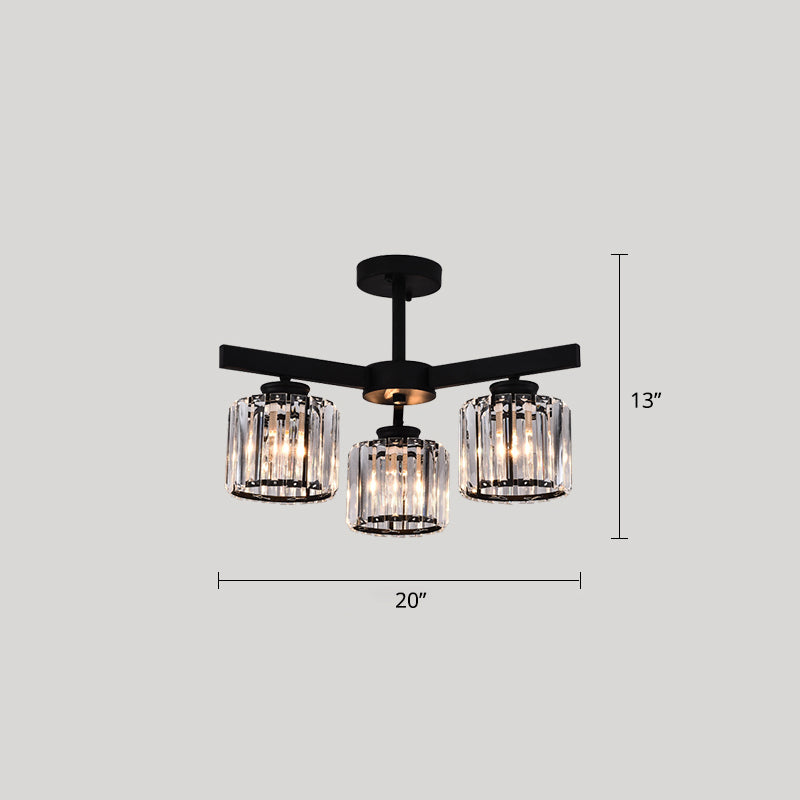 Cylindrical Semi Flush Chandelier Contemporary Crystal Prism Plafond Light for Living Room