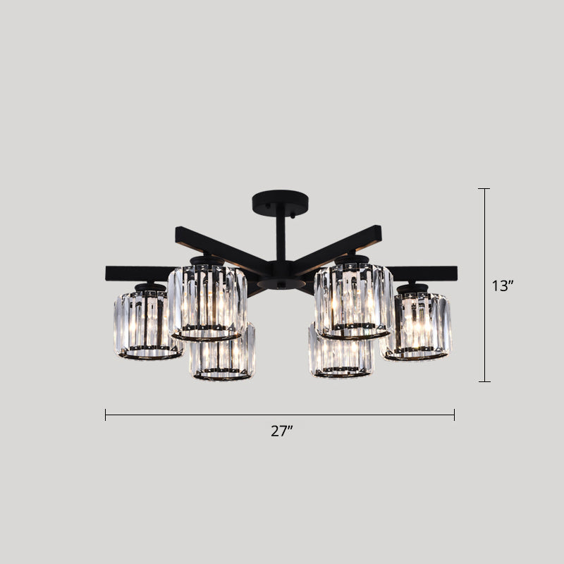 Cylindrical Semi Flush Chandelier Contemporary Crystal Prism Ceiling Light for Living Room