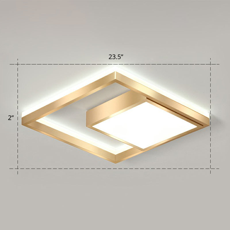 Modern Square LED Flush Light Fixture Acrylic Bedroom Ceiling Mounted Lamp in Gold