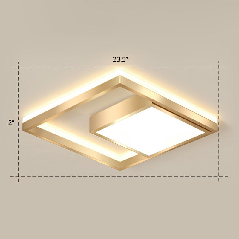 Modern Square LED Flush Light Fixture Acrylic Bedroom Ceiling Mounted Lamp in Gold