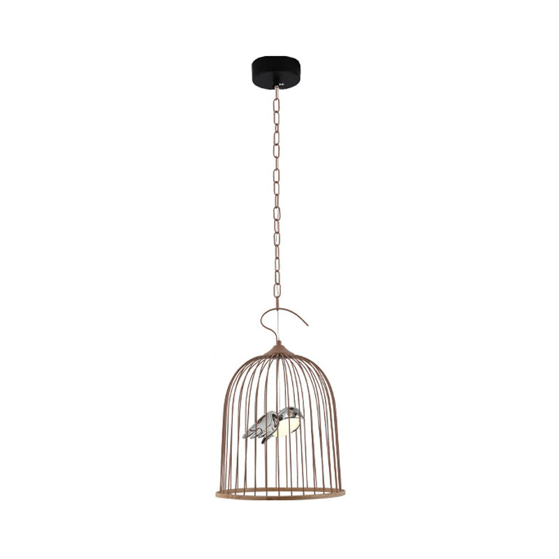 1 Bulbe Cage Pendante Métal Contemporain Éclairage en suspension en noir / rose avec oiseau