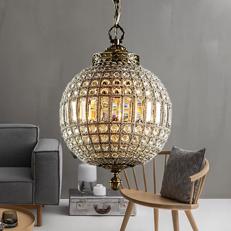 Crystal Globe hangende lamp traditionele een enkele kop woonkamer hanger plafondlicht in goud