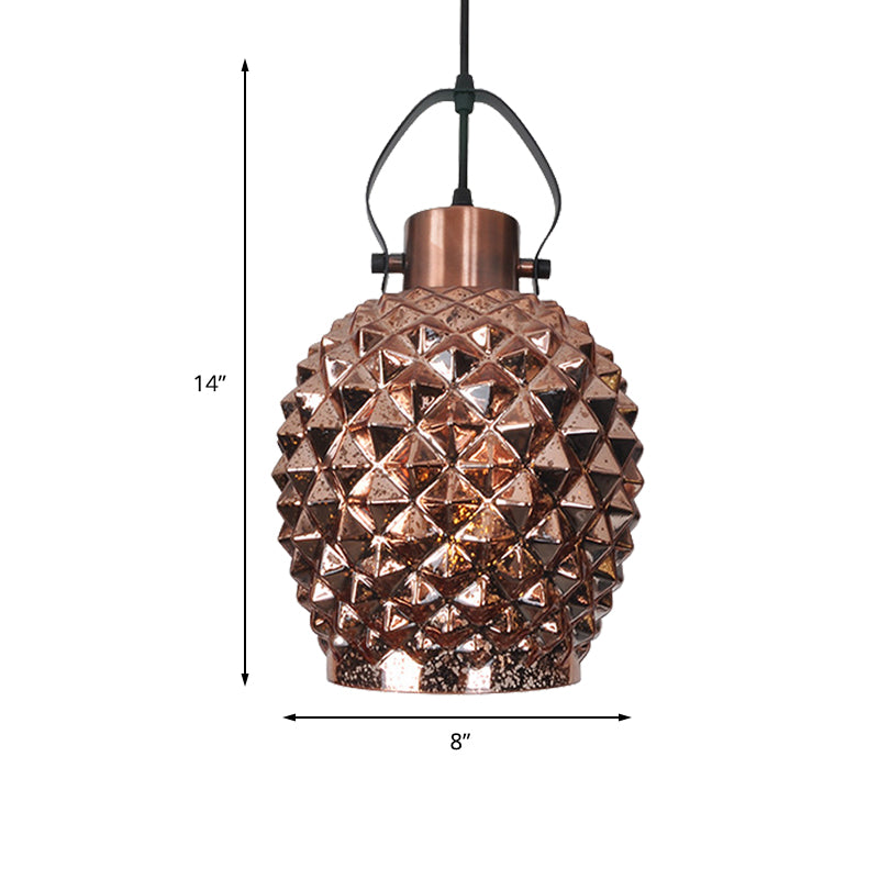 1 Glühbirnenananas Anhänger Beleuchtung kolonialer Kupfer/Chrom/Goldglas Hängende Leuchte für Schlafzimmer