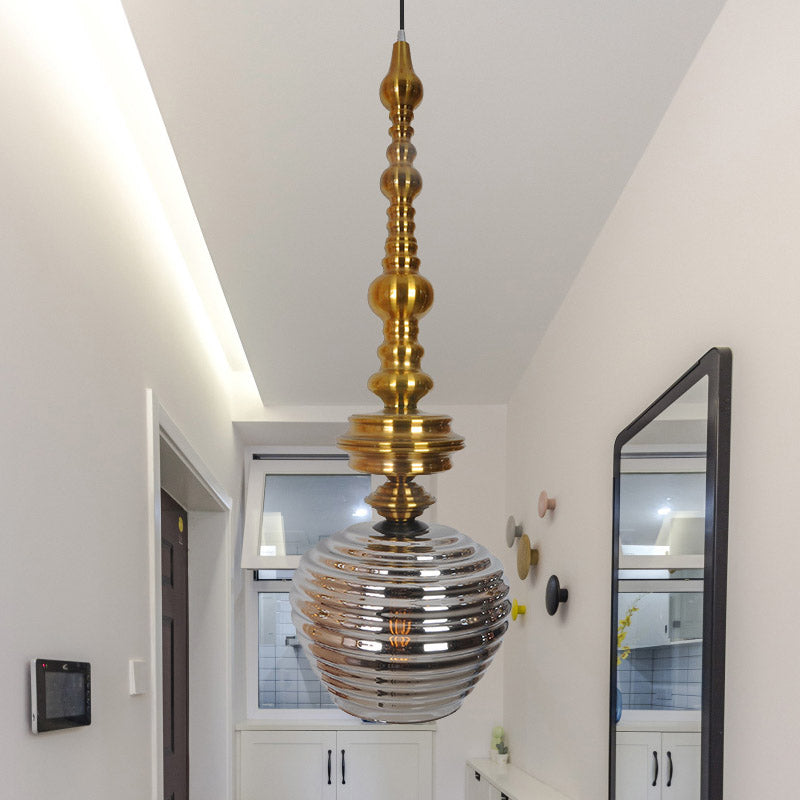 Modernism Cup Hanging Light Silver/Amber Glass 1 Head Living Room Ceiling Suspension Lamp