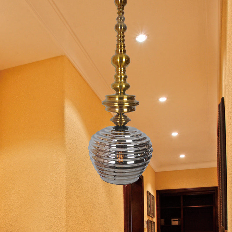 Modernism Cup Hanging Light Silver/Amber Glass 1 Head Living Room Ceiling Suspension Lamp