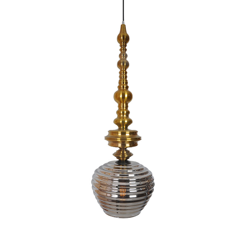 Modernism Cup Hanging Light Silver/Amber Glass 1 Head Living Room Ceiling Suspension Lamp