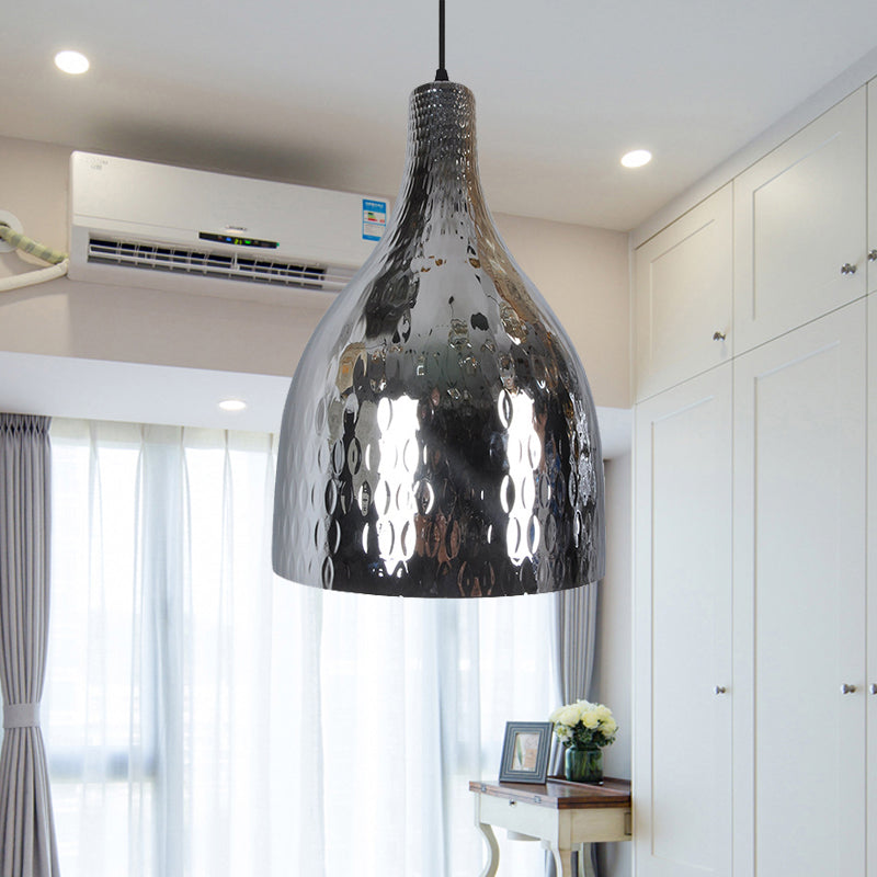 Jar Pendant Light Modern Chrome/Amber Glass 1 Bulb Suspended Lighting Fixture for Bedroom