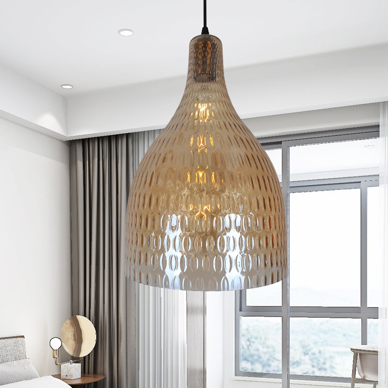 Jar Pendant Light Modern Chrome/Amber Glass 1 Bulb Suspended Lighting Fixture for Bedroom