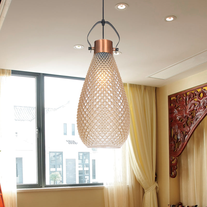 8"/10"/12" Wide Jar Suspension Pendant Colonial Amber Glass 1 Bulb Hanging Light for Bedroom